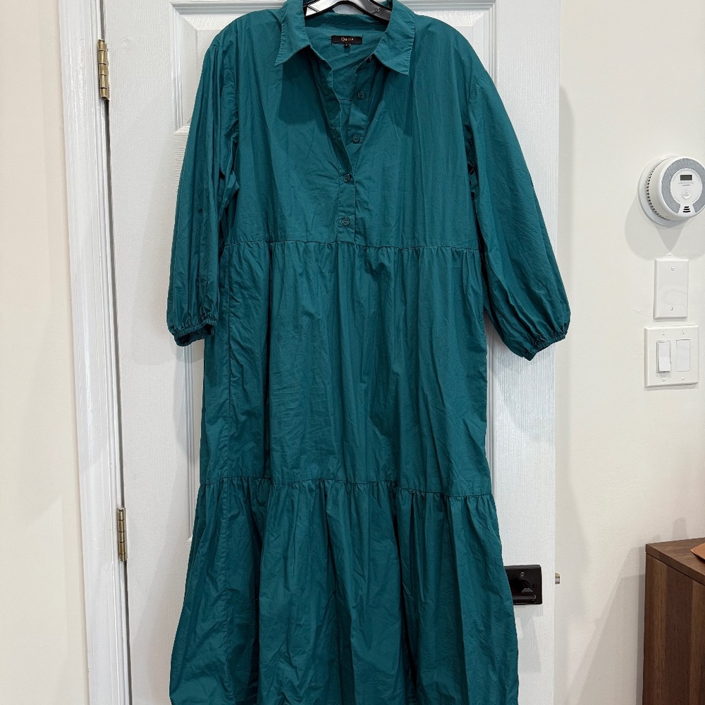 Quince Teal Tiered Poplin Shirt Dress - Picture 2 of 4